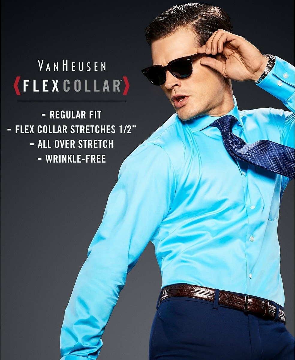 NWT $93 Van Heusen 15 32/33 Men Regular-Fit Blue Long-Sleeve