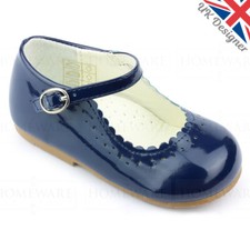 Baby Girls Shoes Spanish Style Patent Mary Jane Pink White Camel Red Navy Uk 1-8