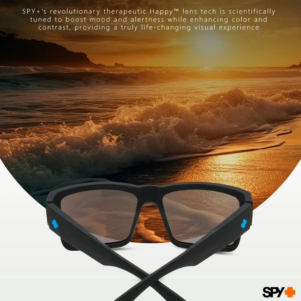 Gafas de sol Spy Optic Cyrus cuadradas suaves negras mate con lente azul bronce feliz Foto 3 de 4