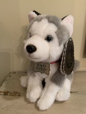 FAO Schwarz Husky Dog Plush W/Tags Stuffed Animal Puppy Blue Eyes