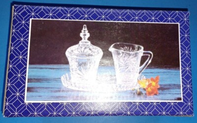 Vintage CRYSTAL DADRIANA Cut Glass Crystal Sugar Bowl Creamer and Tray NOS