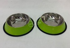 Coppia ciotole per cani in metallo antiscivolo colore verde 21,5/15 x 5 cm