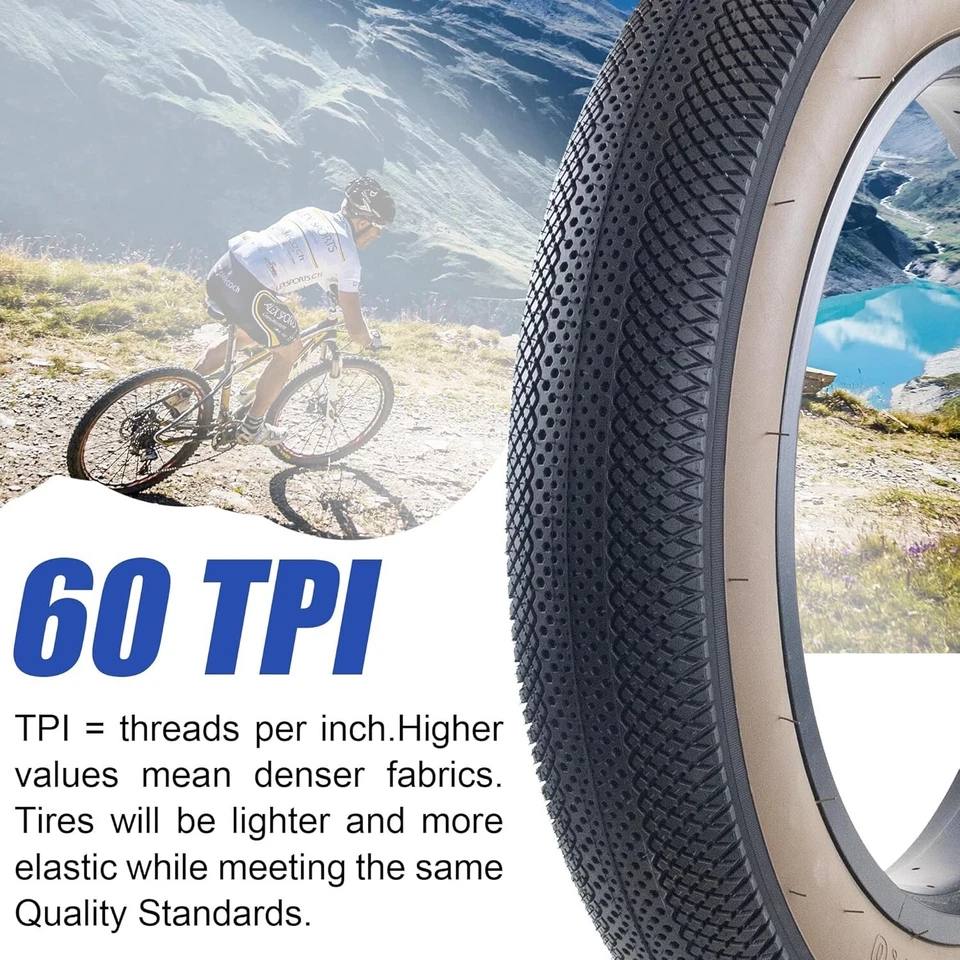 Paquete de 2 neumáticos Fat Bike 20 x 4,0 para neumático de bicicleta eléctrica con tubos de bicicleta de 20" 20x4,0, marrón Foto 4 de 4