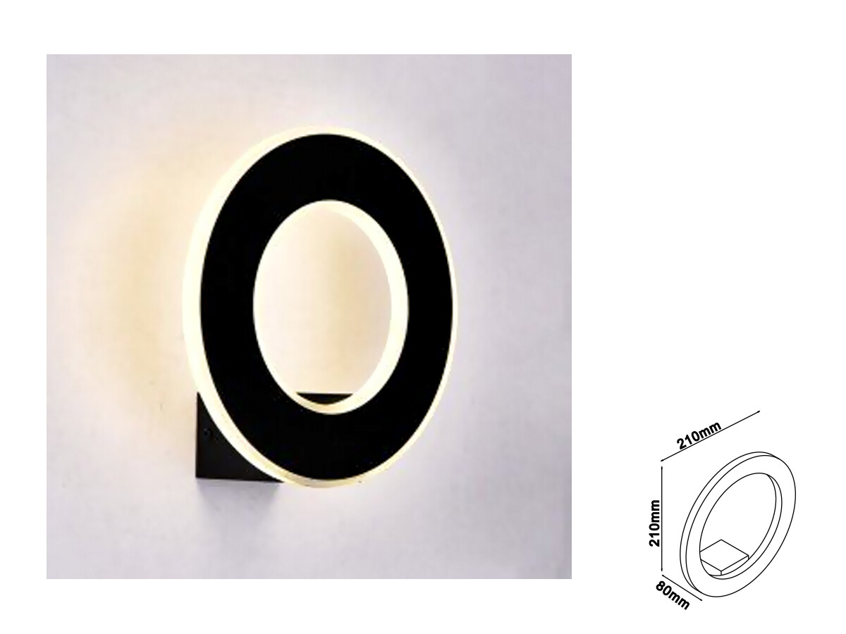 Applique Lampada LED da Muro Circolare 9W 3000K Carcassa Nera IP20 Effetto Sole