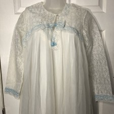 Vintage Miss Elaine Long Nylon Nightgown Peignoir robe SET Lace M Gold Label