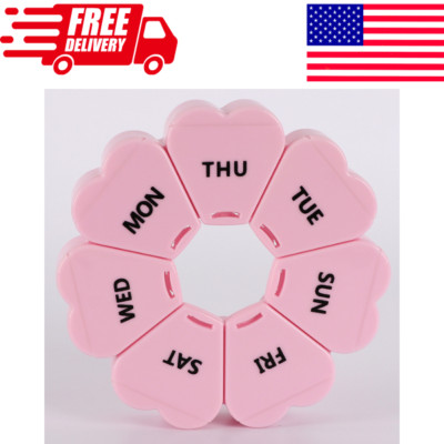 Large Weekly Pill Organizer, Cute 7 Day Pill Box, Purple Pink Daily Vitamin Orga