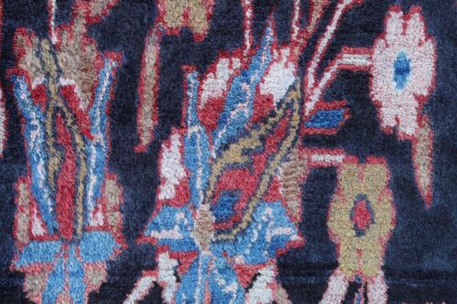 Vintage Hand Made Traditional Oriental Wool Black Blue Large Long Rug 324x125cm - Picture 11 of 16