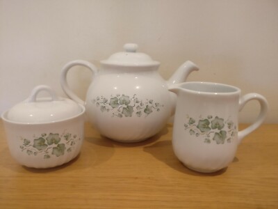 Corning Corelle Callaway Teeservice White Swirl Green Leaves Evy Vine