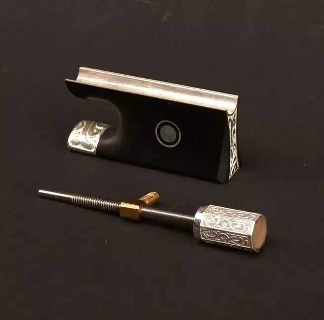 *LIMITED* NEW Hand Made Ebony Frog Carved Silver Parts for 4/4 Violin Bow Frog