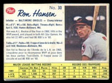 1962 POST MLB BASEBALL CANADIAN #30 RON HANSEN EX+ BALTIMORE ORIOLES Card