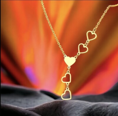 LUXE WATERPROOF Stainless Steel Dainty Hearts Drop Necklace