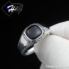 MEN SOLID 925 STERLING SILVER SQUARE BLACK ONYX PLAIN SILVER RING SR206