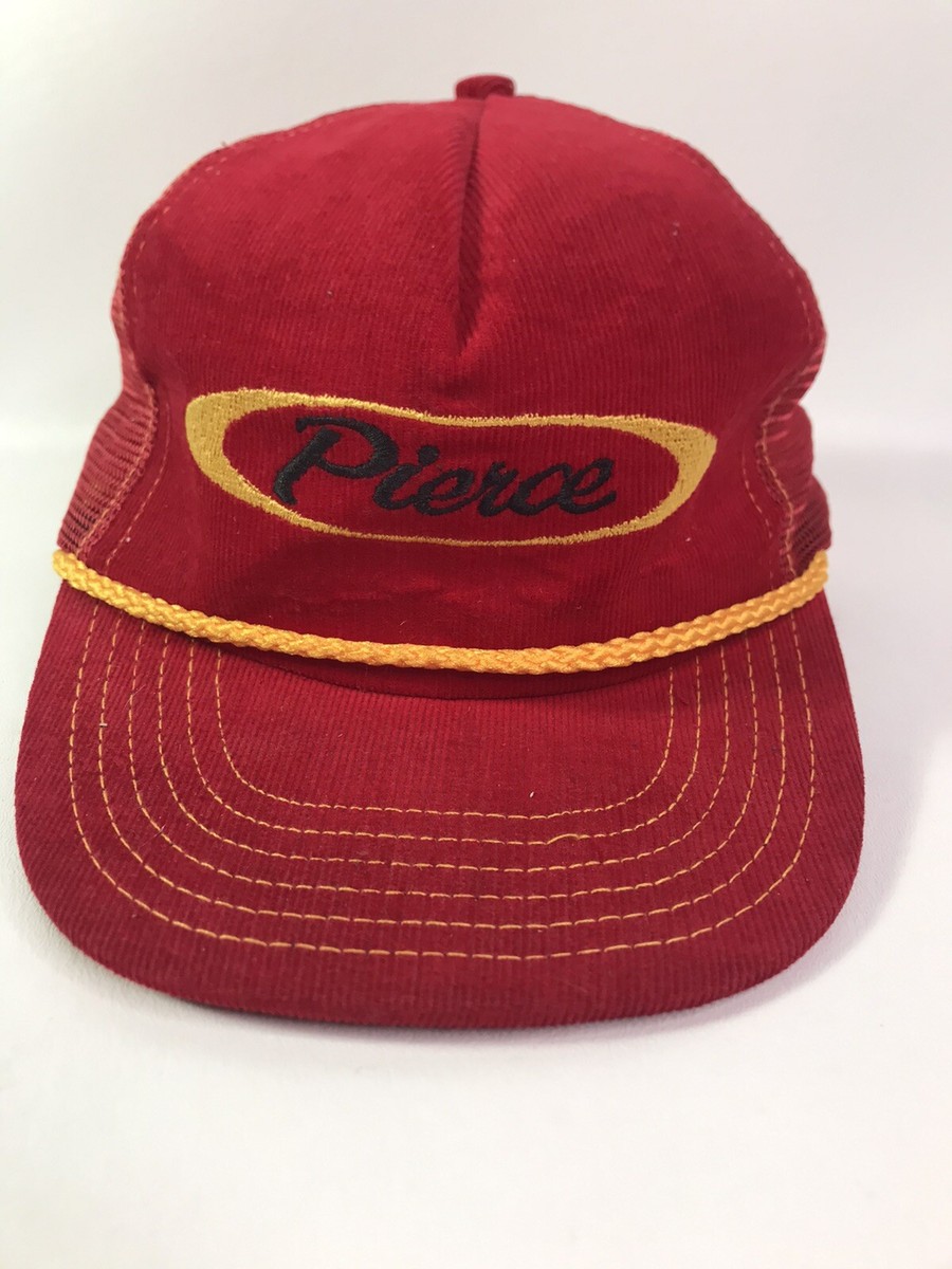 【TLLDAWN】PIERCE LOGO TRUCKER CAP RED VTG Pierce Trucking Trucker Hat Red Corduroy Yellow