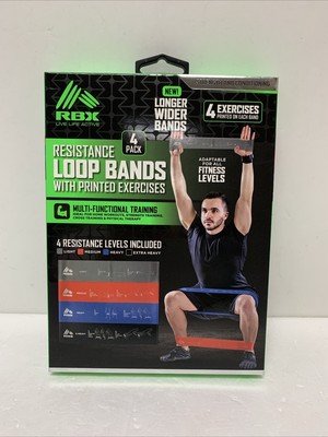 RBX Resistance Loop Bands With Printed Exercises 4 Pack #130