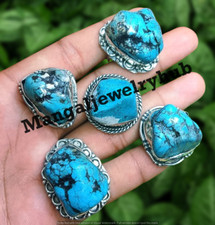 Turquoise Gemstone 5PCS Rings 925 Sterling Silver Plated Wholesale Lot Jewelry