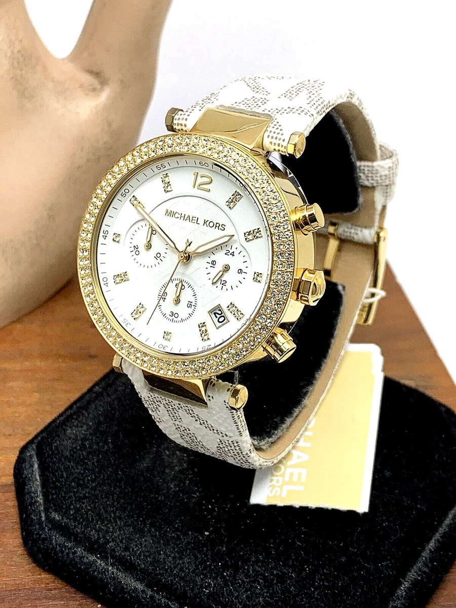 Michael Kors Women s Watch MK6916 Parker Quartz White Dial Gold Leather Band