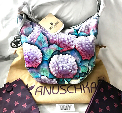 ANUSCHKA NWT Medium Zippered Bucket Hobo+2 pouches-Hypnotic Hydrangeas 471-HHY