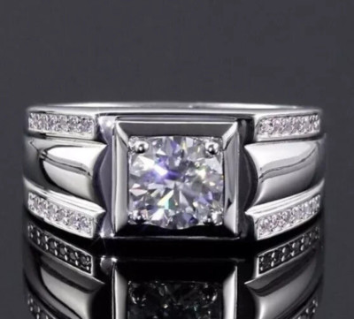 1.80Ct Round Cut Lab Grown Diamond Proposal For Boyefriend Ring 14k White Gold