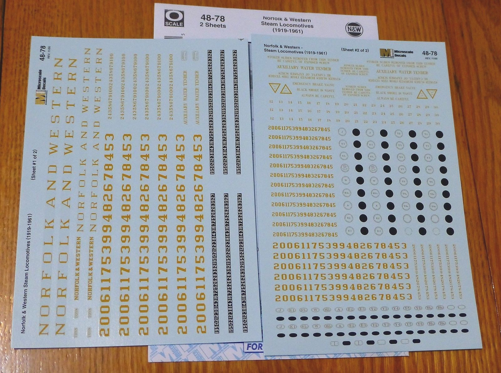 Microscale Decal O #48-78 Norfolk & Western Steam Locomotives (1919-1961) -