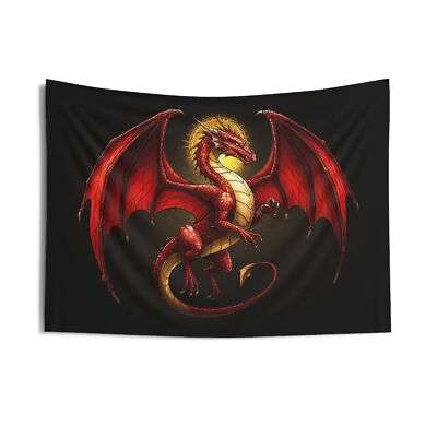 Red Dragon Tapestry Stained Glass Style, Indoor Wall Tapestries, Home  Decor,