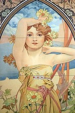 Poster girl flowers A. Mucha Tile Mural Bathroom Backsplash Art Marble Ceramic
