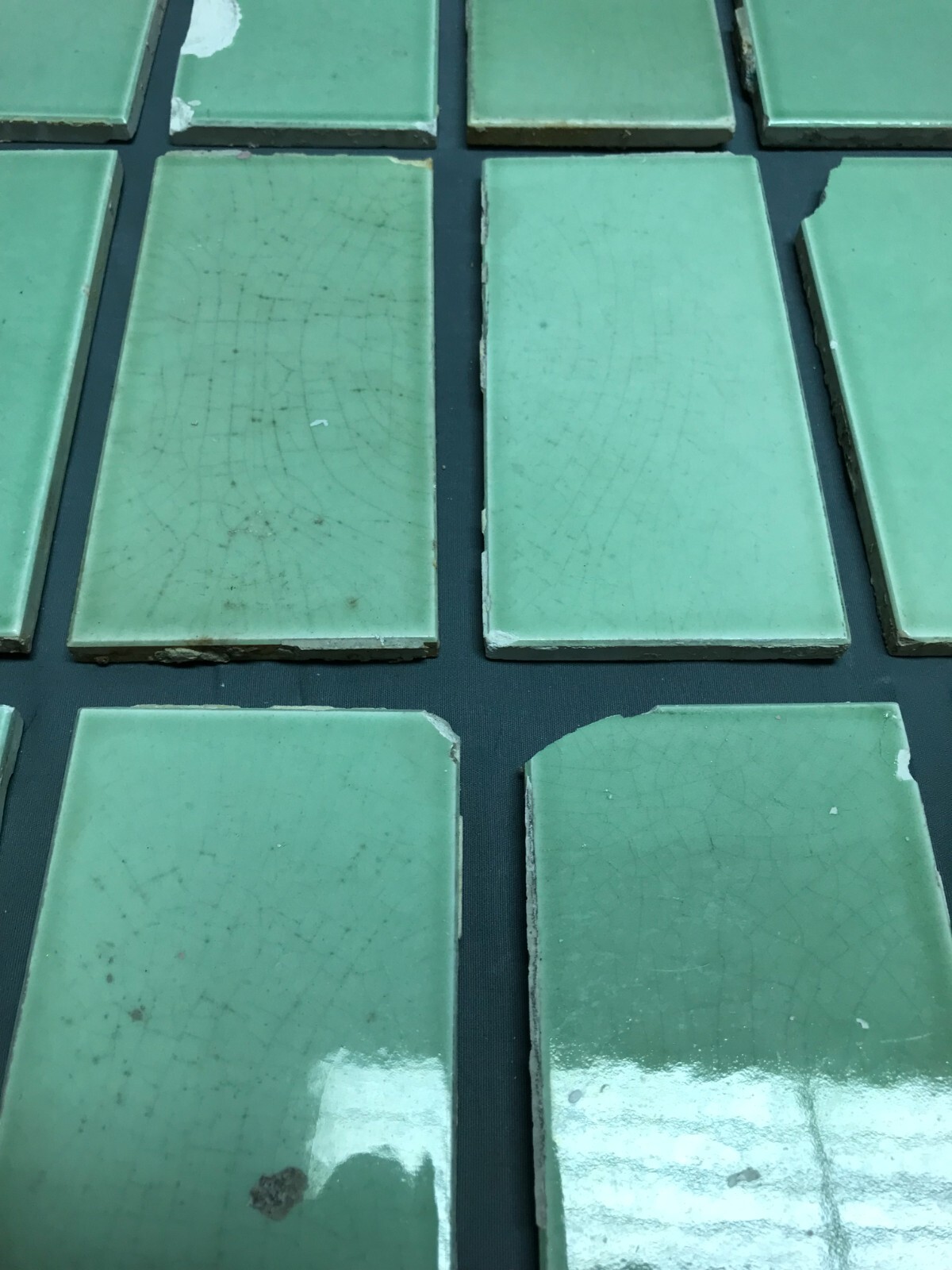 22 Antique Jadeite Green Ceramic Subway Bathroom Tile 3x6 Vintage Old