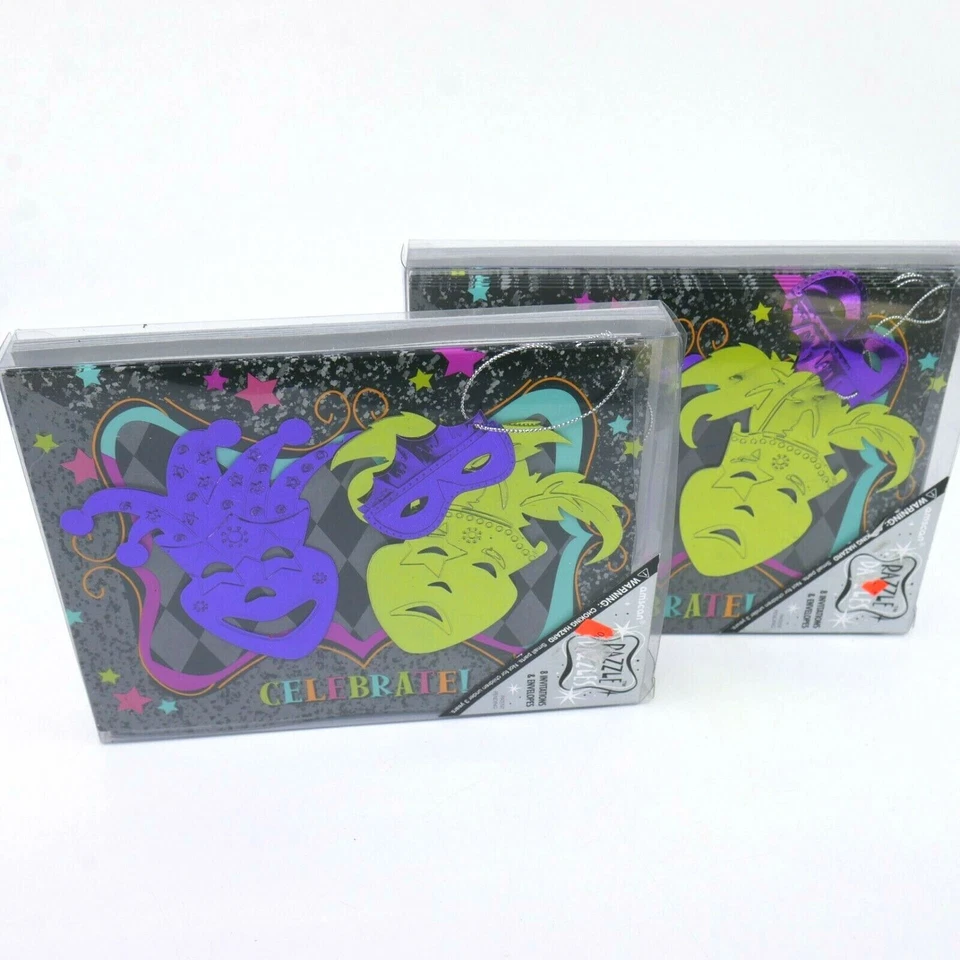 2 packs Mardi Gras Masquerade Party Invitations Amscan Razzle Dazzles masks - Image 3 of 4