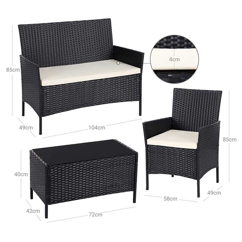 Garden Rattan Furniture 4 Piece Set Table Chairs Sofa Wicker Outdoor
