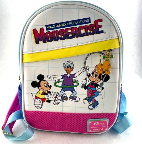 Loungefly Disney Mickey Minnie Mouse Donald Pluto Mousercise Mini Backpack NWT