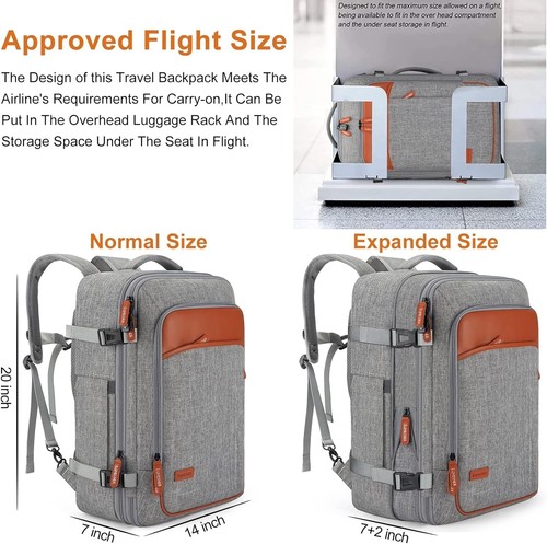 Expandable 40L Travel Backpack with 4 Packing Cubes - Unisex Grey Carry-On - Picture 4 of 10