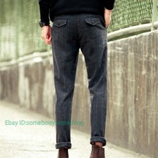 Mens Casual Wool Blend Pants Herringbone Tweed British Straight Legs Trousers L