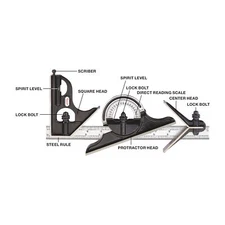Starrett C434-12-4R 12" 4R 4 Pc Combo Square Set w/Hardened Center Head