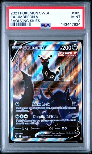 2021 POKEMON SWORD & SHIELD EVOLVING SKIES #189 FULL ART/UMBREON V PSA 9