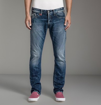 REPLAY JEANS WAITOM REGULAR SLIM Flat Finish Blue Selvage