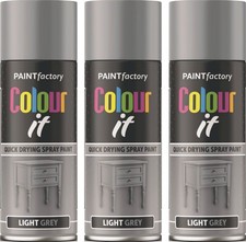 SPRAY PAINT 3 X 400ML LIGHT GREY COLOUR IT CAN GLOSS FINISH METAL WOOD PLASTIC