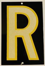Reflective House Letters  R  -Vintage NOS,New Metal Alphabet w/Yellow Outline