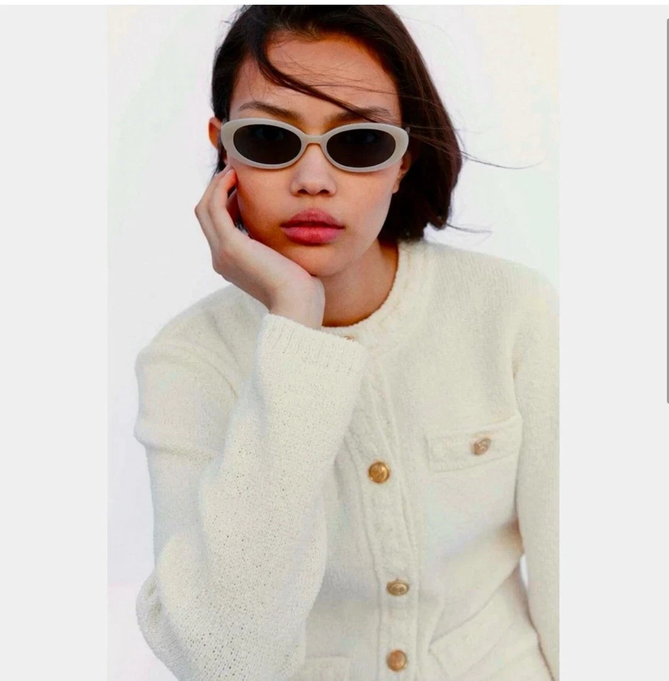 WOMEN'S H&M TEXTURED KNIT GOLD BUTTONS CARDIGAN KNIT SWEATER JACKET IVORY LARGE - Image 3 of 4