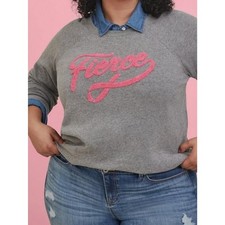 Torrid BCA Fierce Fleece Cozy Crew Neck Raglan Sweatshirt Grey/Pink Size 2/2x
