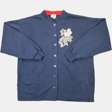 Vintage WHIM Z Women's XL Blue Button-Up Sweatshirt Bird Print Made in USA