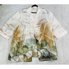 Chicos Sheer Topper Jacket Size 4 US 20/22 White Tropical Leaf Open Front Mesh