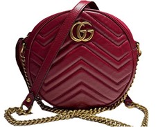 Gucci GG Marmont Burgundy Chevron Quilted Round Chain Crossbody Bag