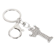 Initial Letter Keychain, Letter I Crown Design Charm, Silver Tone