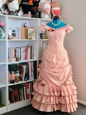 Pink Elegant Medieval Victorian Wedding Dressees with Round Neck Short Sleeves