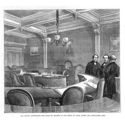 Genf Die Salle du Congress im Hotel de Ville - Antikdruck 1872