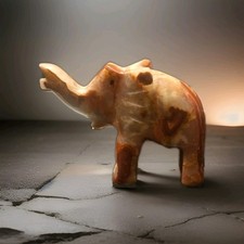 Beautiful Small Hand Carved Onyx Elephant Sculpture Figurine Ornament Animal Art