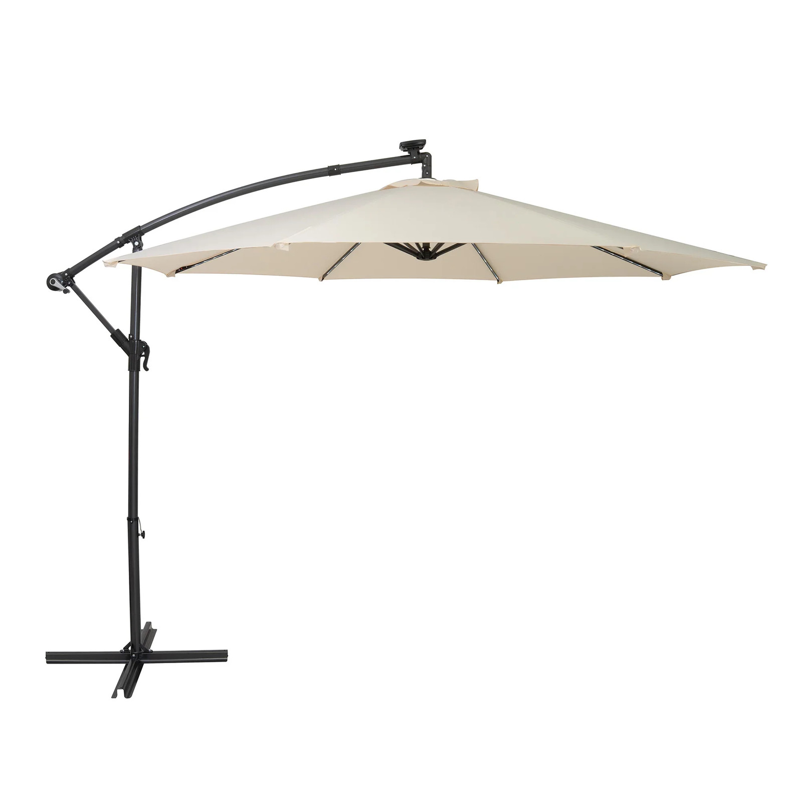 Cream 3m LED Cantilever Parasol Banana Hanging Umbrella Garden
