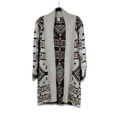 Mintee 16 Womens Aztec Cardigan Sweater Grey Multicolor Geometric Open Front M