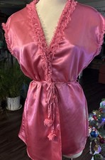 Vintage Seductive Wear by Cinema Exoile ruffle Hot Pink Satin Robe Short Medium