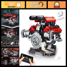 8-Cylinder V8 Engine Model Kit - DIY Building Blocks Set with Motor, LED App C