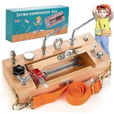 Montessori Screwdriver Board Set, Wooden Storage Box  Strap Toddler Real